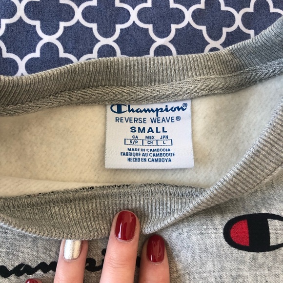 Champion, size S, grey patterned, cropped crew-neck sweater - Picture 3 of 5